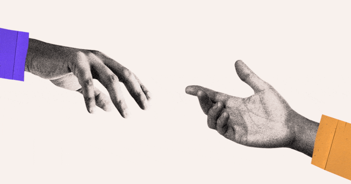 Two hands reaching toward each other, a partnership